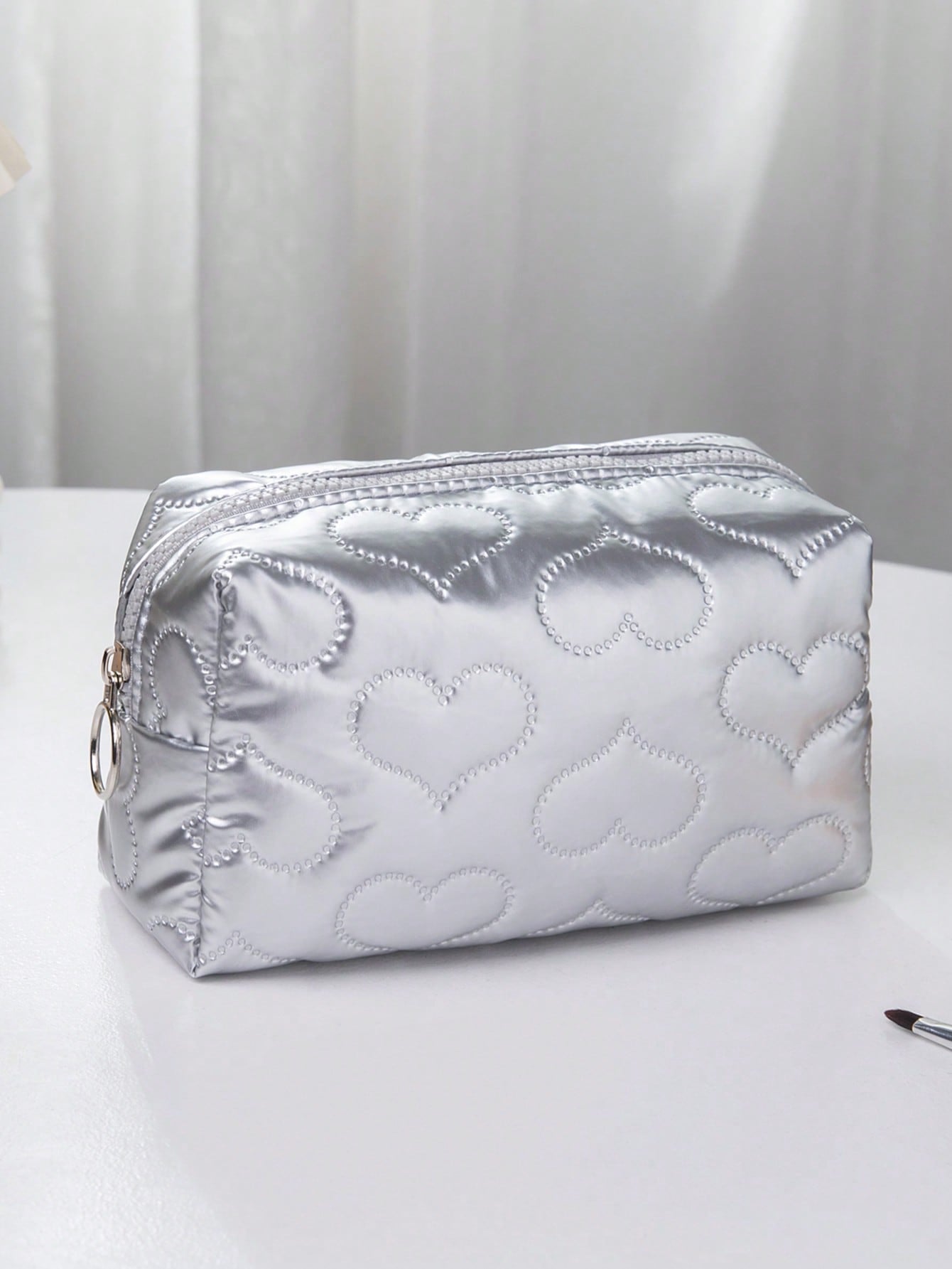 Pink Heart Textured Makeup Bag