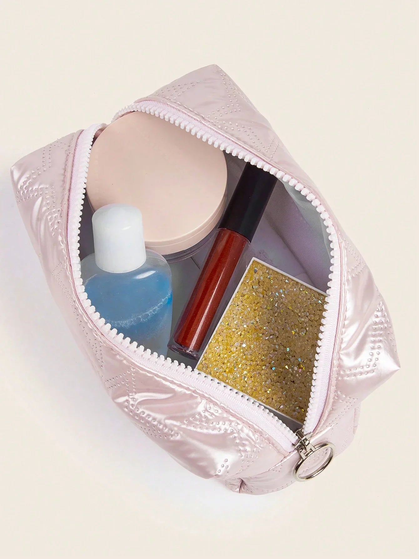 Pink Heart Textured Makeup Bag