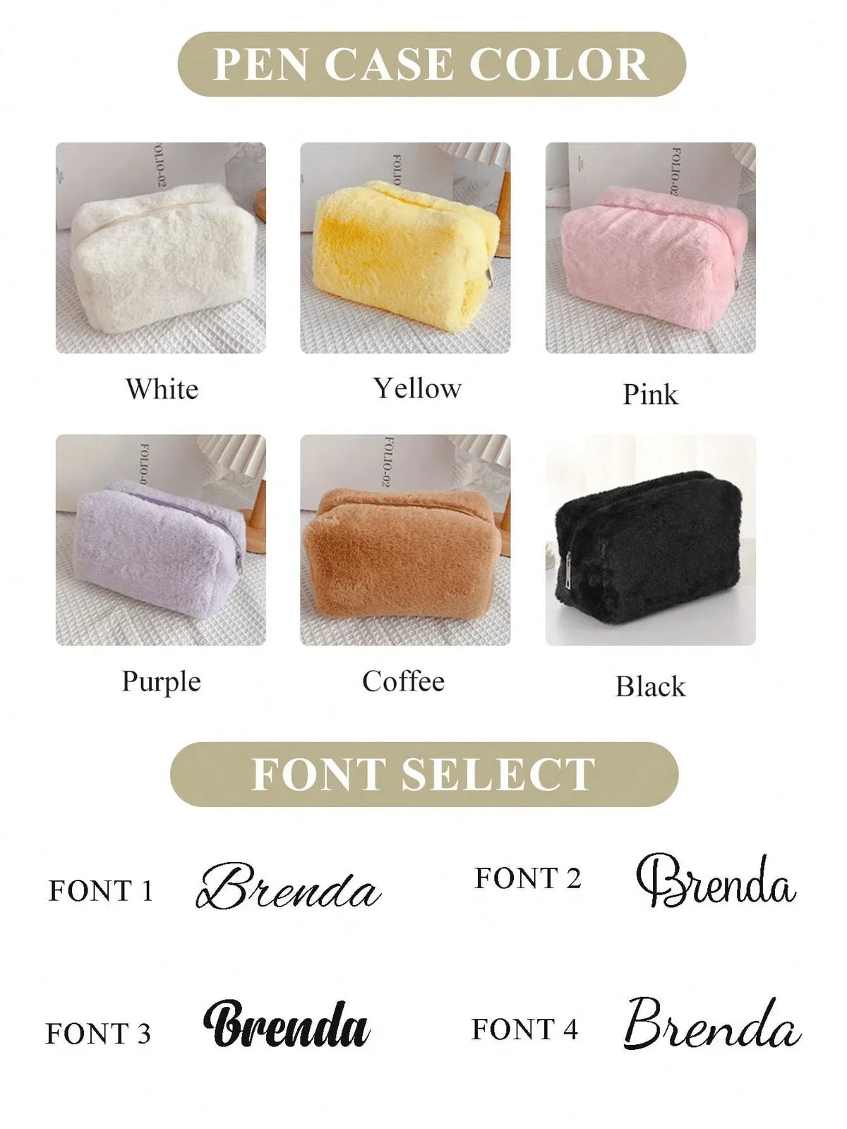 Customized Furry Embroidered Makeup Bag
