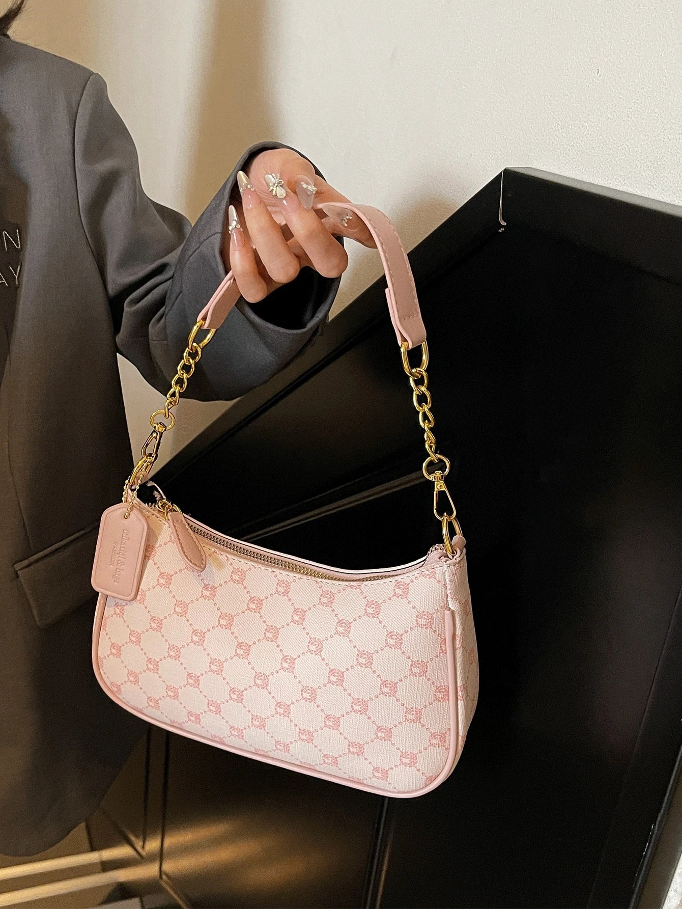 Pink Letter Crescent Shoulder Bag