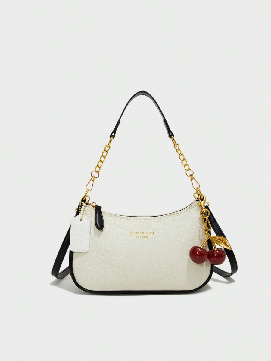 Letter Graphic Crescent Shoulder Bag