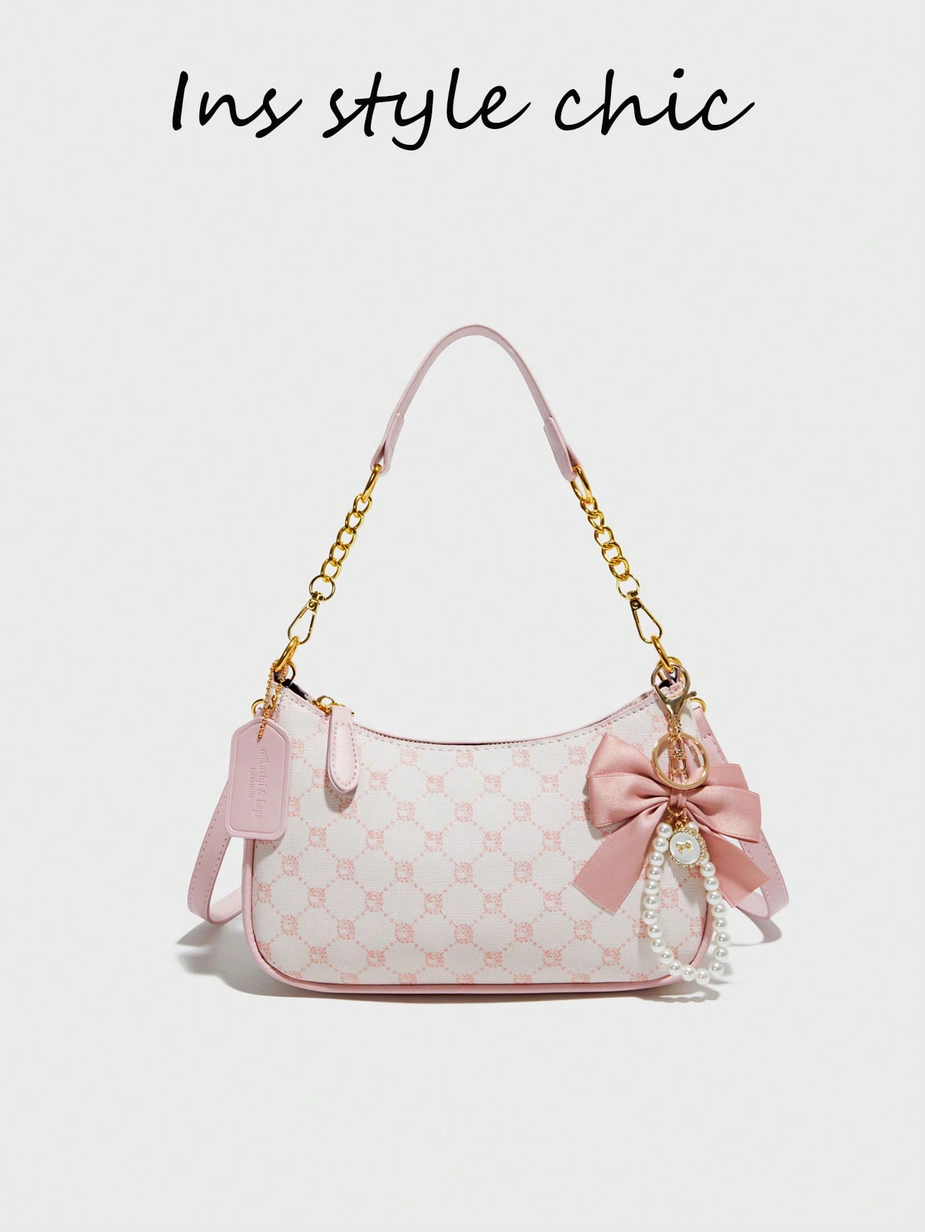 Pink Letter Crescent Shoulder Bag