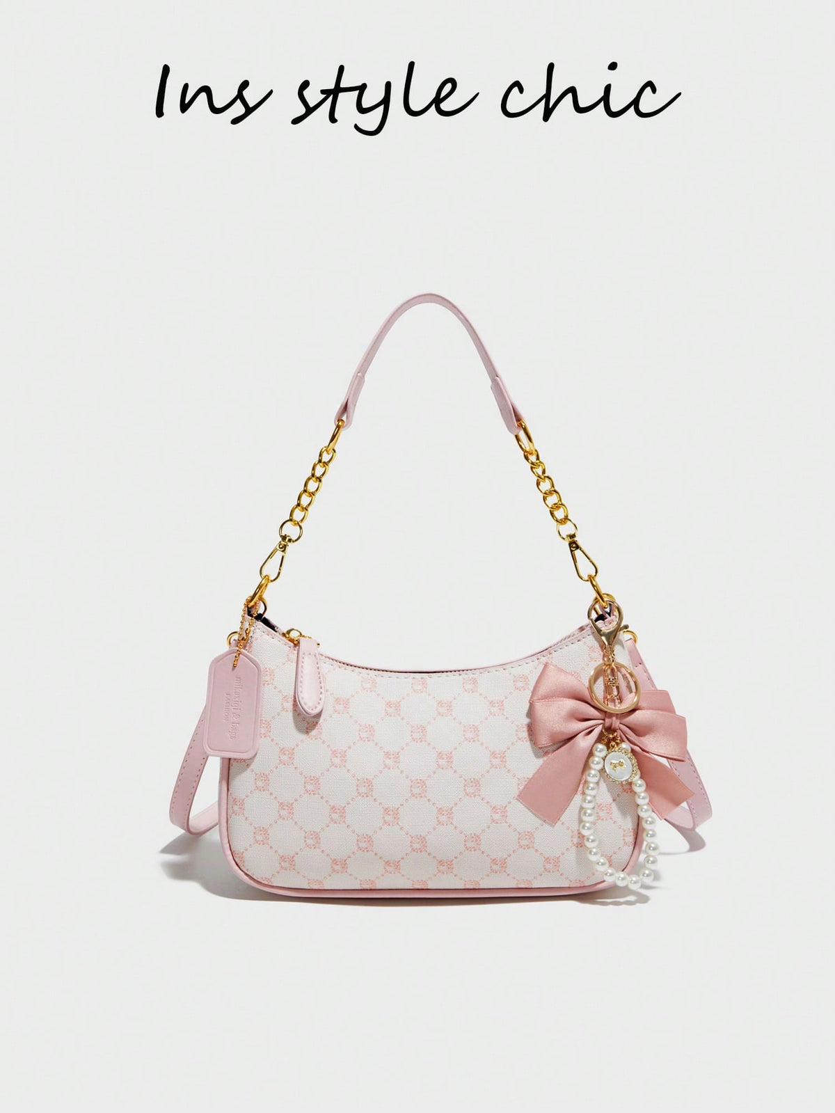 Pink Letter Crescent Shoulder Bag