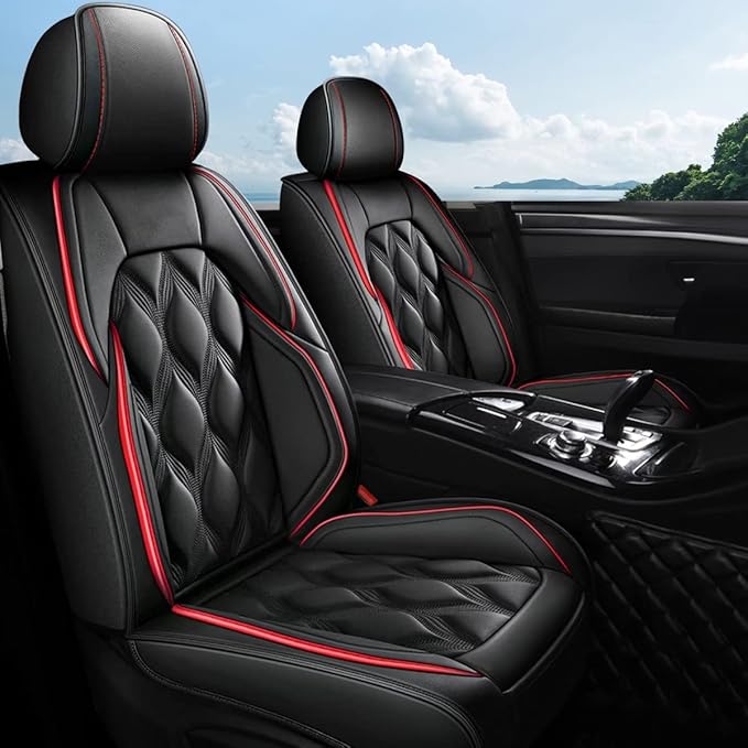 AOMSAZTO Car Seat Covers Full Set Fit for Honda HR-V 2016-2026 Waterproof Faux Leather Car Seat Cushions Automotive 5 Seat Covers Set(Black&Redline)