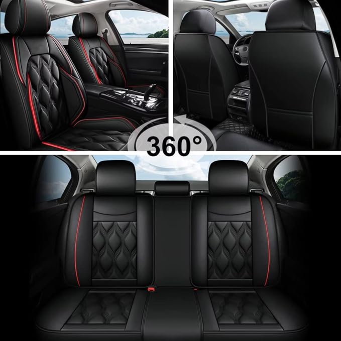 AOMSAZTO Car Seat Covers Full Set Fit for Honda HR-V 2016-2026 Waterproof Faux Leather Car Seat Cushions Automotive 5 Seat Covers Set(Black&Redline)