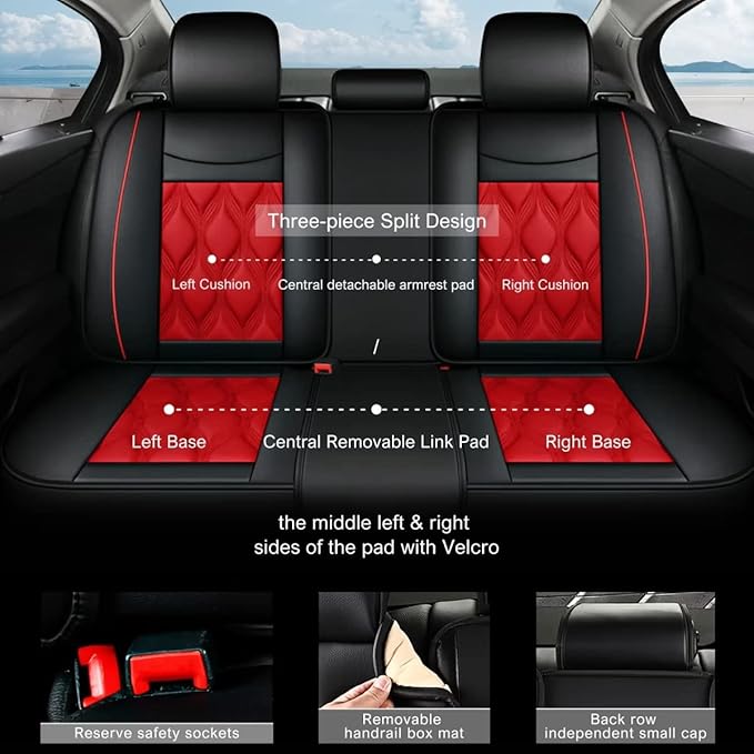 AOMSAZTO Car Seat Covers,Full Set 5 Seats Custom Fit for Subaru Crosstrek 2016-2025 2026 2023,Leather Car Seat Cover Seat Cushion Protector,Airbag Compatible Waterproof Black&Red