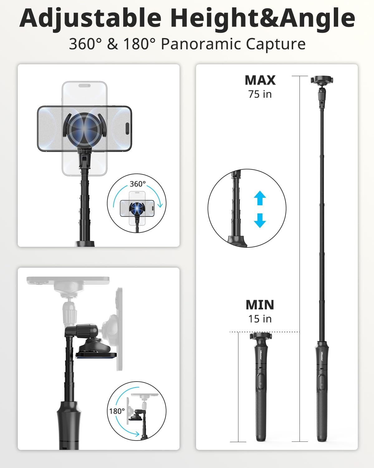 UBeesize 72'' Magnetic Tripod for iPhone with Remote, Extendable Cell Phone Tripod Stand, Compatible with MagSafe, Selfie Stick Tripod for iPhone 15 14 13 12 11 Series and Android Phones