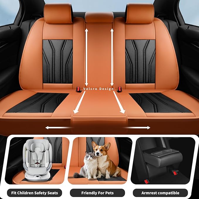 Fit Versa Car Seat Covers Compatible with Nissan Versa 2008-2025 2026 - Full Set Premium Leather, Waterproof Breathable, All-Weather Seat Cushion Protecto&Airbag Compatible (Orange&Black