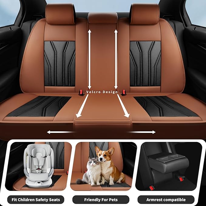 Fit Juke Car Seat Covers Compatible with Nissan Juke 2012-2015 2016 - Full Set Premium Leather, Waterproof Breathable, All-Weather Seat Cushion Protecto&Airbag Compatible(Brown & Black