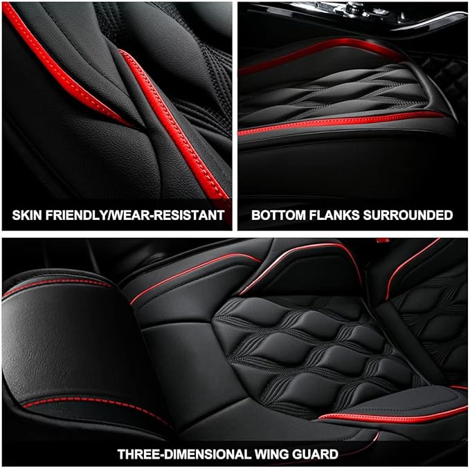 AOMSAZTO Car Seat Covers Full Set Fit for Honda HR-V 2016-2026 Waterproof Faux Leather Car Seat Cushions Automotive 5 Seat Covers Set(Black&Redline)