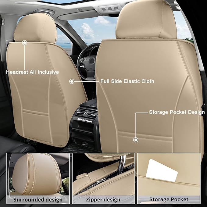 AOMSAZTO Car Seat Covers Full Set Fit for Kia Soul 2010-2026 Waterproof Faux Leather Car Seat Cushions Automotive 5 Seat Covers Set(Beige)