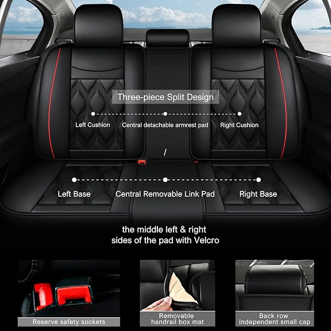 AOMSAZTO Car Seat Covers Full Set Fit for Honda HR-V 2016-2026 Waterproof Faux Leather Car Seat Cushions Automotive 5 Seat Covers Set(Black&Redline)