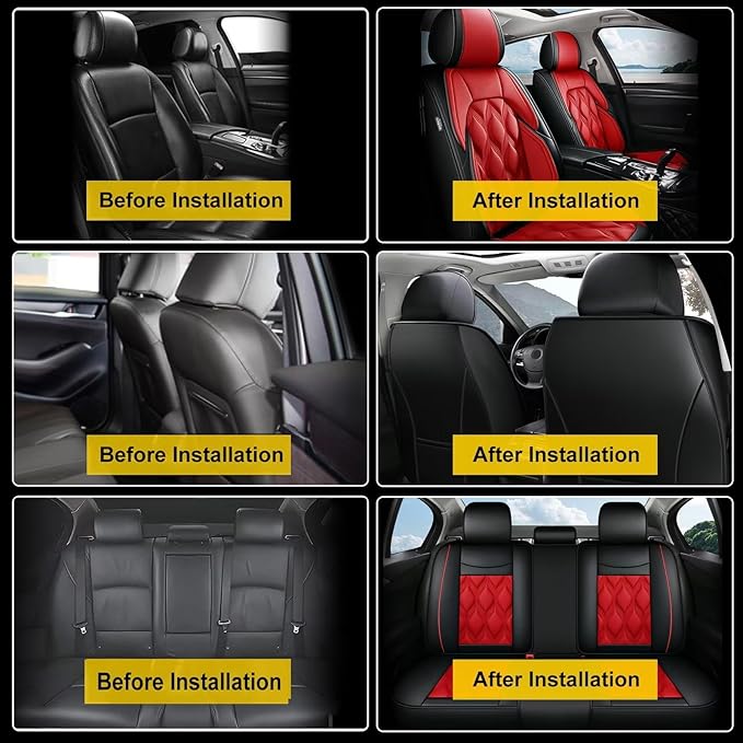 AOMSAZTO Car Seat Covers,Full Set 5 Seats Custom Fit for Kia Sportage 2009-2025 2026,Leather Car Seat Cover Seat Cushion Protector,Airbag Compatible Waterproof Black&Red