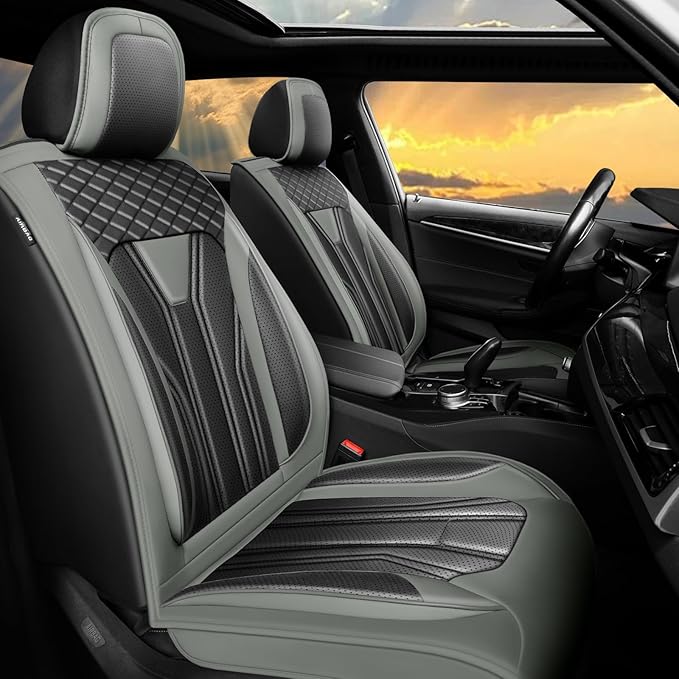 Fit Murano Car Seat Covers Compatible with Nissan Murano 2004-2025 2026 - Full Set Premium Leather, Waterproof Breathable, All-Weather Seat Cushion Protecto&Airbag Compatible (Gray & Black