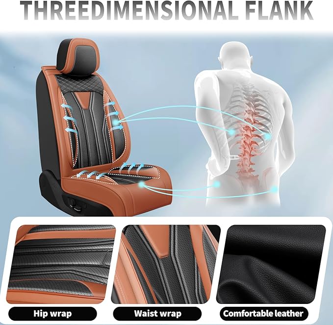 Fit Juke Car Seat Covers Compatible with Nissan Juke 2012-2015 2016 - Full Set Premium Leather, Waterproof Breathable, All-Weather Seat Cushion Protecto&Airbag Compatible(Brown & Black