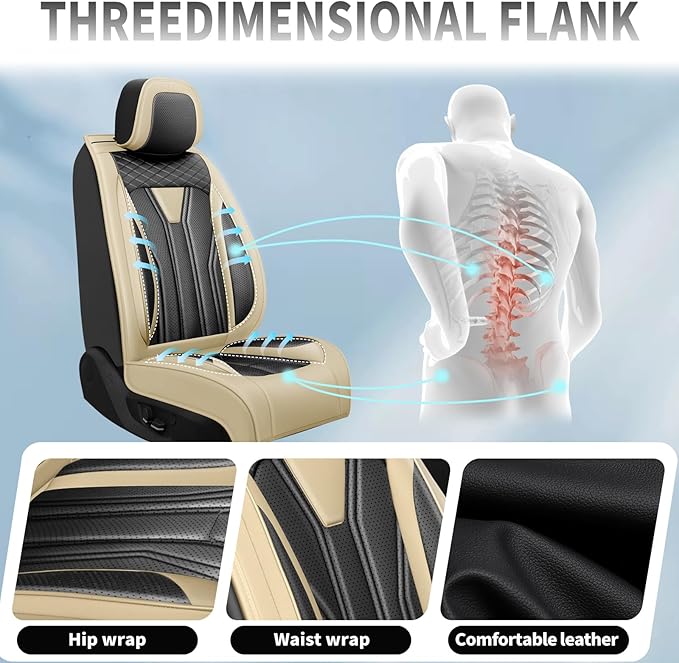 Fit Rogue Car Seat Covers Compatible with Nissan Rogue 2011-2025 2026 - Full Set Premium Leather, Waterproof Breathable, All-Weather Seat Cushion Protecto&Airbag Compatible (Beige & Black
