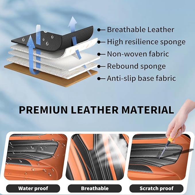 Fit Versa Car Seat Covers Compatible with Nissan Versa 2008-2025 2026 - Full Set Premium Leather, Waterproof Breathable, All-Weather Seat Cushion Protecto&Airbag Compatible (Orange&Black