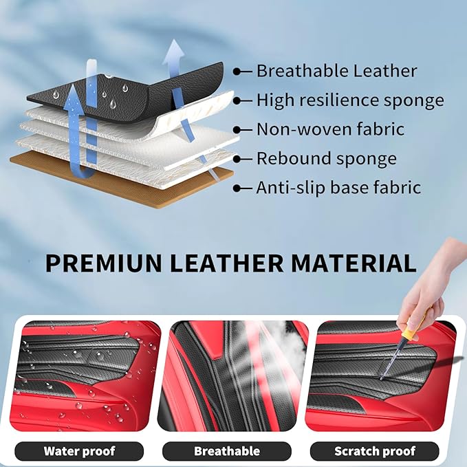 Fit Rogue Car Seat Covers Compatible with Nissan Rogue 2011-2025 2026 - Premium Leather, Waterproof Breathable, All-Weather Seat Cushion Protecto&Airbag Compatible (2 Front Seat Red&Black)