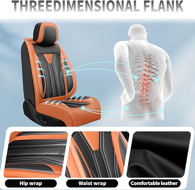 Fit Versa Car Seat Covers Compatible with Nissan Versa 2008-2025 2026 - Full Set Premium Leather, Waterproof Breathable, All-Weather Seat Cushion Protecto&Airbag Compatible (Orange&Black