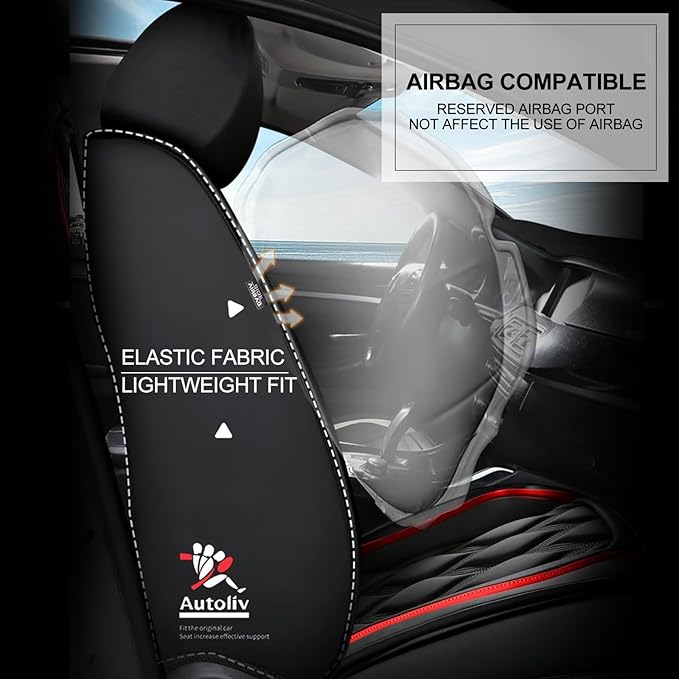 AOMSAZTO Front Seat Covers Fit for Juke 2011-2017 Waterproof Faux Leather Car Seat Cover Compatible with Airbag(2PCS Front, Black&Redline)