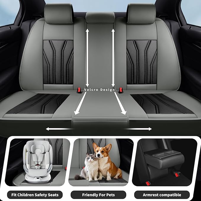 Fit Murano Car Seat Covers Compatible with Nissan Murano 2004-2025 2026 - Full Set Premium Leather, Waterproof Breathable, All-Weather Seat Cushion Protecto&Airbag Compatible (Gray & Black