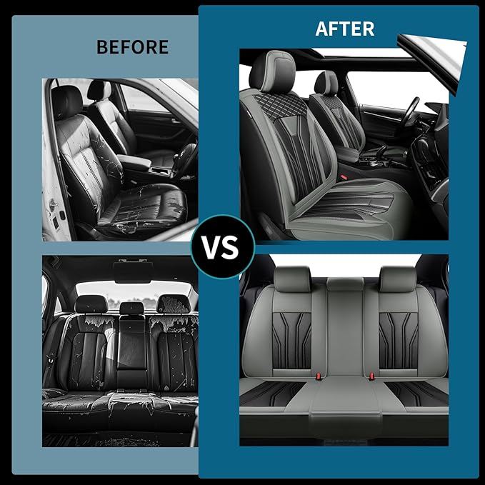 Fit Kicks Car Seat Covers, Compatible with Nissan Kicks 2018-2026 -Premium Leather, Waterproof Breathable All-Weather Seat Cushion Protector Airbag Compatible(2 Seats Front Pair,Gray & Black