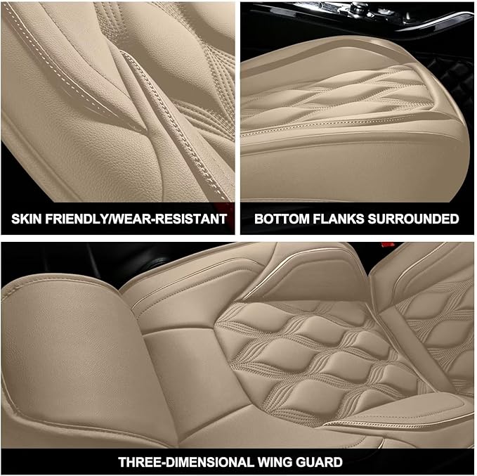 AOMSAZTO Car Seat Covers Fit for Dodge Charger 2007-2026 Leather Car Seat Cover Seat Cushion Protector Airbag Compatible Waterproof 2 Front Seats Beige