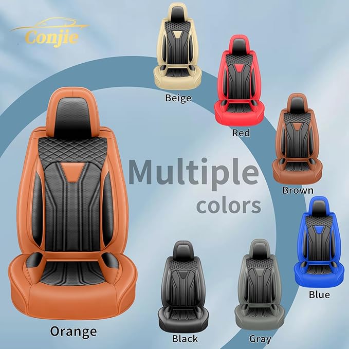 Fit Versa Car Seat Covers Compatible with Nissan Versa 2008-2025 2026 - Full Set Premium Leather, Waterproof Breathable, All-Weather Seat Cushion Protecto&Airbag Compatible (Orange&Black