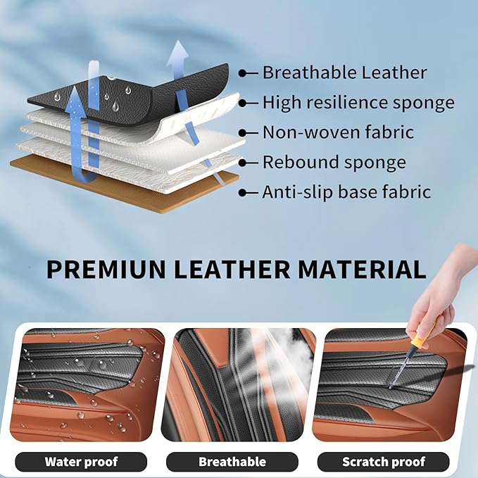 Fit Juke Car Seat Covers Compatible with Nissan Juke 2012-2015 2016 - Full Set Premium Leather, Waterproof Breathable, All-Weather Seat Cushion Protecto&Airbag Compatible(Brown & Black