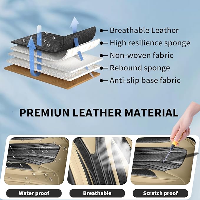 Fit Altima Car Seat Covers Compatible with Nissan Altima 2011-2025 2026 - Full Set Premium Leather, Waterproof Breathable, All-Weather Seat Cushion Protecto&Airbag Compatible (Beige & Black