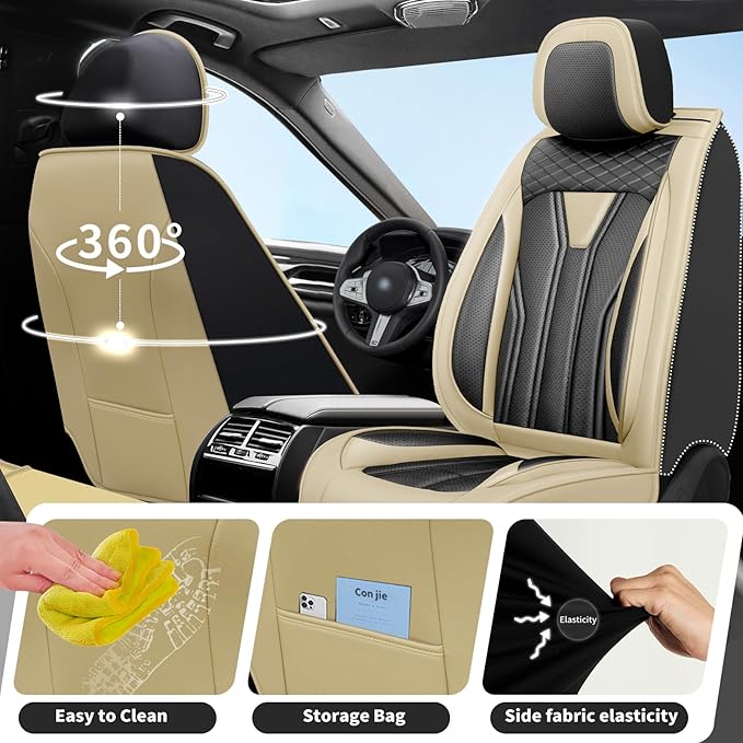 Fit Altima Car Seat Covers Compatible with Nissan Altima 2011-2025 2026 - Full Set Premium Leather, Waterproof Breathable, All-Weather Seat Cushion Protecto&Airbag Compatible (Beige & Black