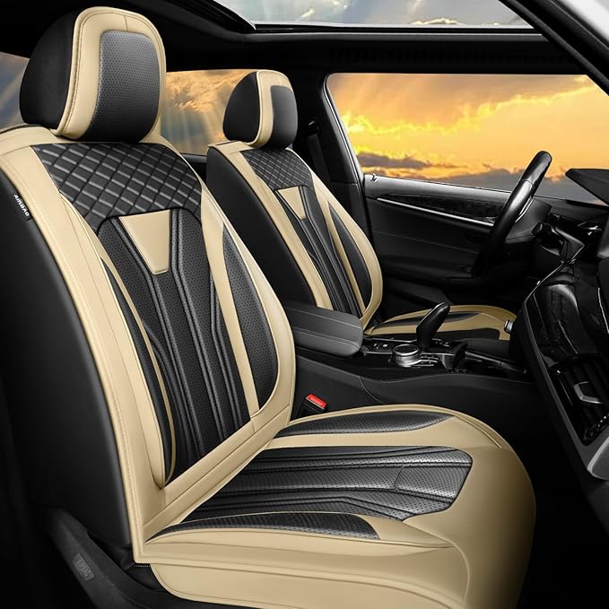 Fit Altima Car Seat Covers Compatible with Nissan Altima 2011-2025 2026 - Full Set Premium Leather, Waterproof Breathable, All-Weather Seat Cushion Protecto&Airbag Compatible (Beige & Black