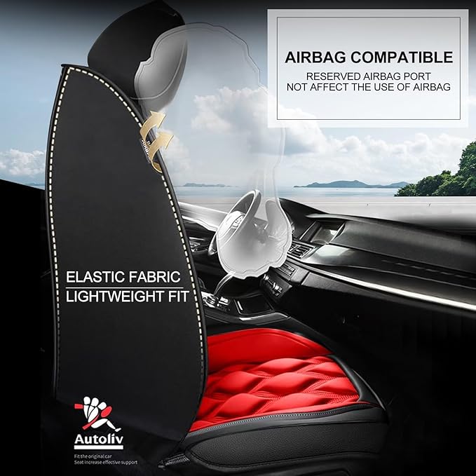 AOMSAZTO Car Seat Covers,Full Set 5 Seats Custom Fit for Kia Sportage 2009-2025 2026,Leather Car Seat Cover Seat Cushion Protector,Airbag Compatible Waterproof Black&Red