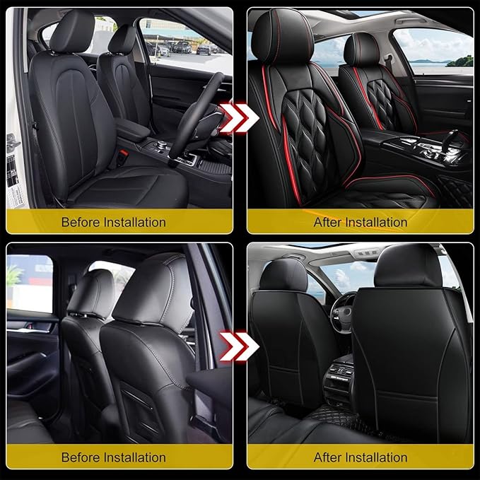AOMSAZTO Car Seat Cover 2 Front Seat Fit for Subaru Forester 1998-2025 2026 Leather Car Seat Cushion Protector Compatible Airbag Waterproof Automotive Seat Covers Black