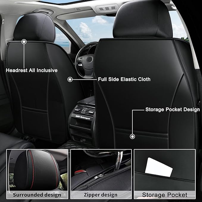 AOMSAZTO Car Seat Covers Full Set Fit for Honda HR-V 2016-2026 Waterproof Faux Leather Car Seat Cushions Automotive 5 Seat Covers Set(Black&Redline)