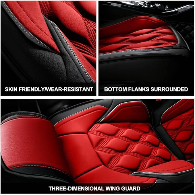 AOMSAZTO Car Seat Covers,Full Set 5 Seats Custom Fit for Subaru Crosstrek 2016-2025 2026 2023,Leather Car Seat Cover Seat Cushion Protector,Airbag Compatible Waterproof Black&Red