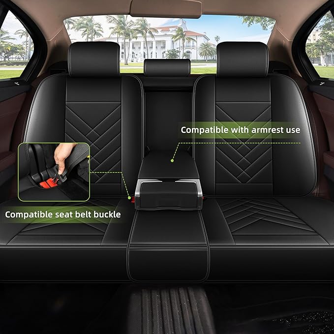 AOMSAZTO Car Seat Covers Full Set Fit for Nissan Rogue Sport 2017-2022 Waterproof Faux Leather Car Seat Cushions Automotive 5 Seat Covers Set(Black)