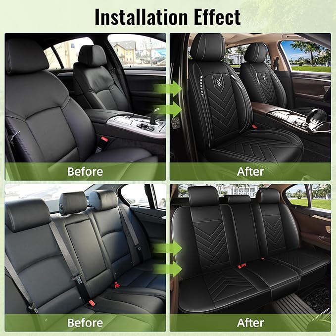 AOMSAZTO Car Seat Covers Full Set Fit for Nissan Rogue Sport 2017-2022 Waterproof Faux Leather Car Seat Cushions Automotive 5 Seat Covers Set(Black)