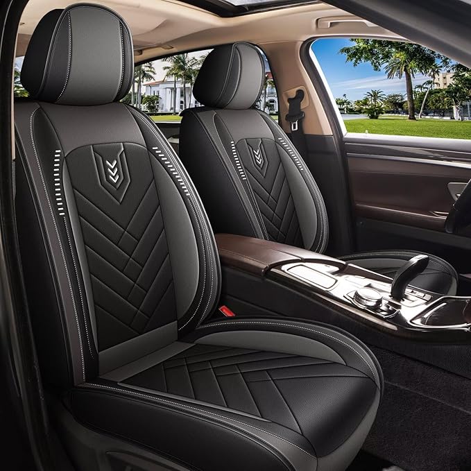 AOMSAZTO Car Seat Covers Front Set Fit for Ford Focus 2009-2018 Faux Leather Waterproof Seat Covers Automotive Seat Cushion Protector(2 Seats, Black&Grey)