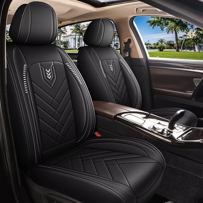 AOMSAZTO Car Seat Covers Fit for Kia Sportage 2009-2025 2026 Premium Front Seat Covers Waterproof Leather Automotive Seat Covers Compatible with Airbag (2 Seats,Black)