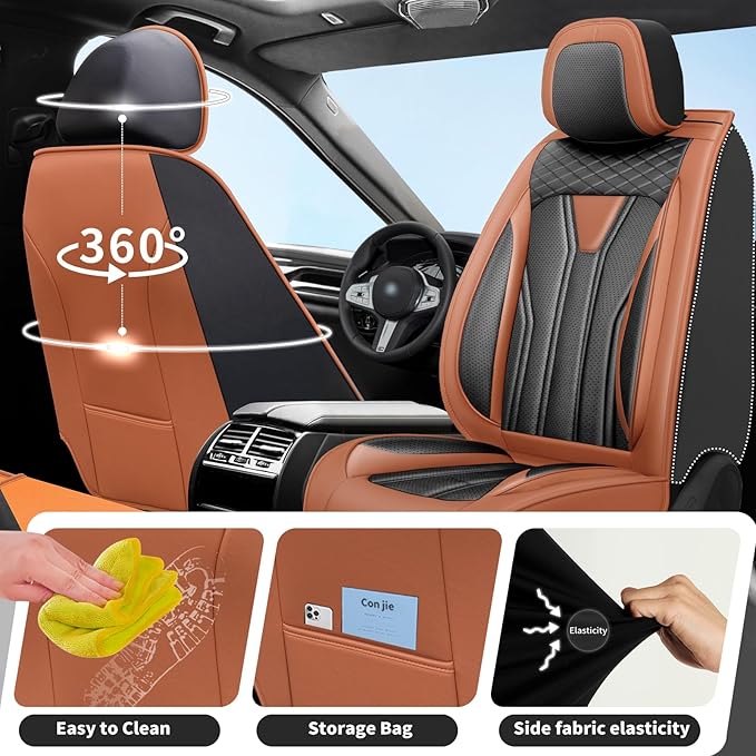Fit Juke Car Seat Covers Compatible with Nissan Juke 2012-2015 2016 - Full Set Premium Leather, Waterproof Breathable, All-Weather Seat Cushion Protecto&Airbag Compatible(Brown & Black