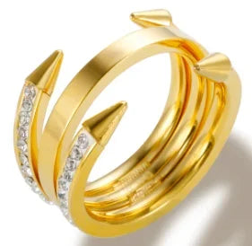 Crystal Zircon Stainless Steel Beaded Ring