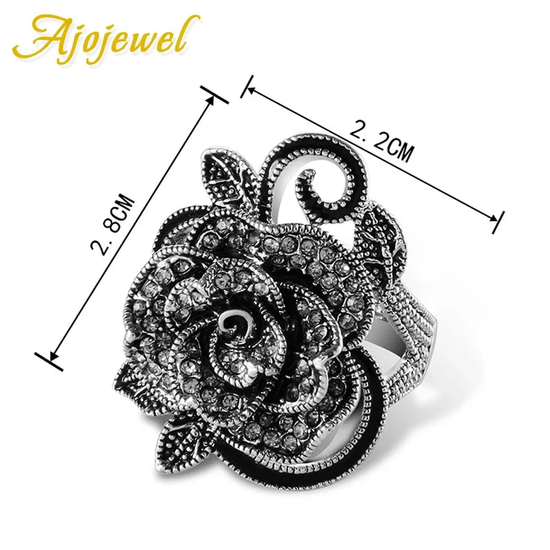 Vintage Rose Flower Rhinestone Ring
