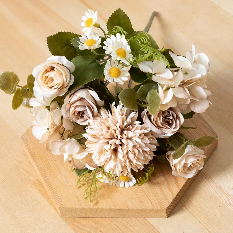 Silk Dandelion Daisy Rose Bouquet