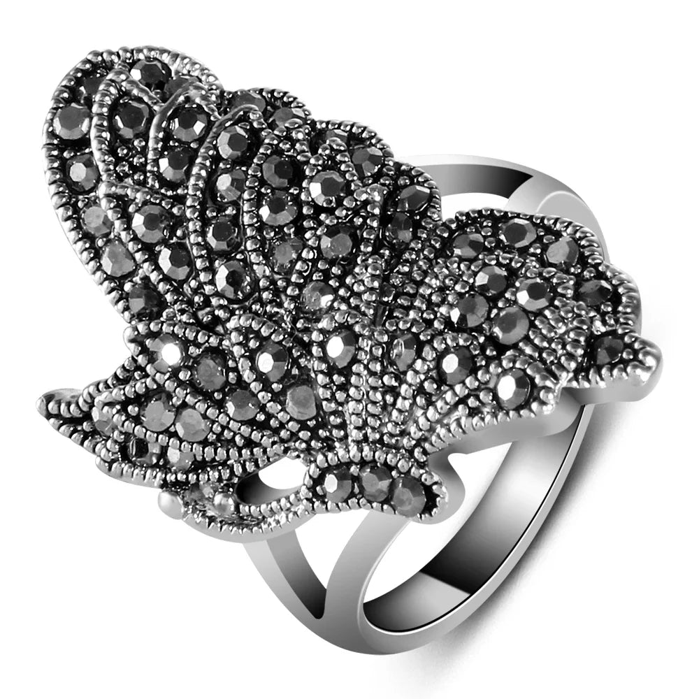 Vintage Rose Flower Rhinestone Ring