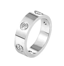 Crystal Zircon Stainless Steel Beaded Ring