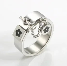 Crystal Zircon Stainless Steel Beaded Ring