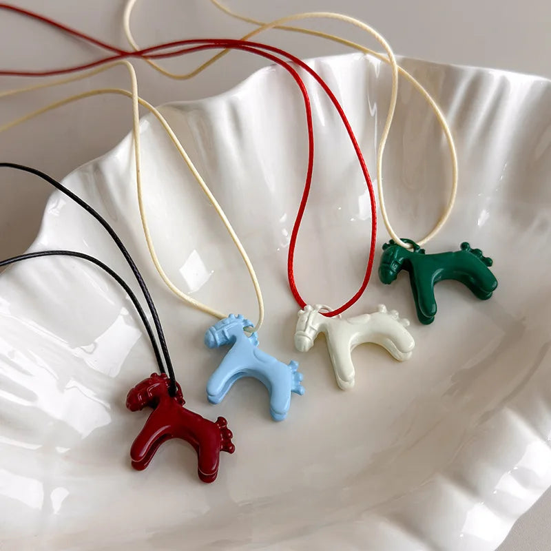 Colorful Horse Pendant Long Necklace