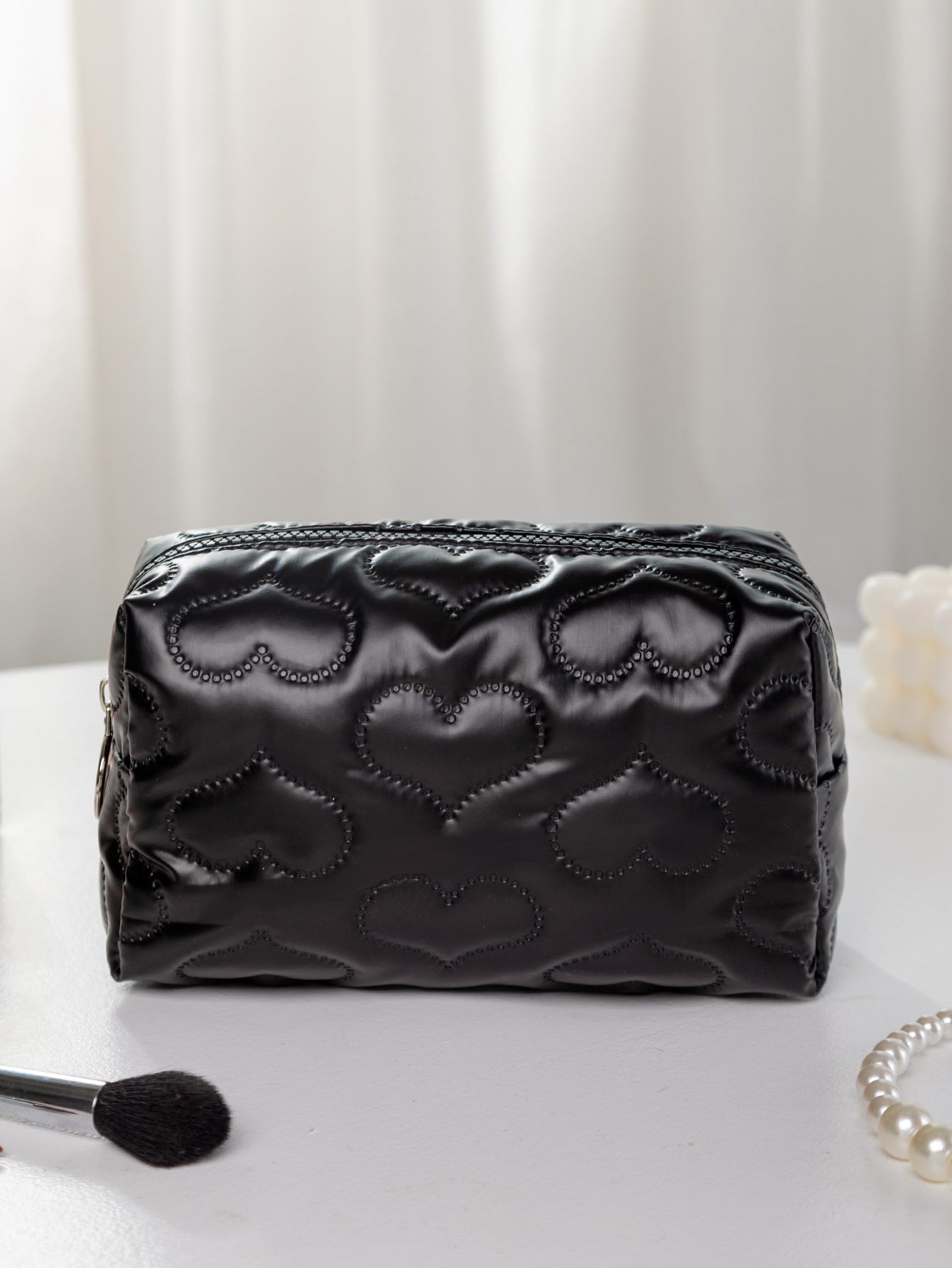 Pink Heart Textured Makeup Bag