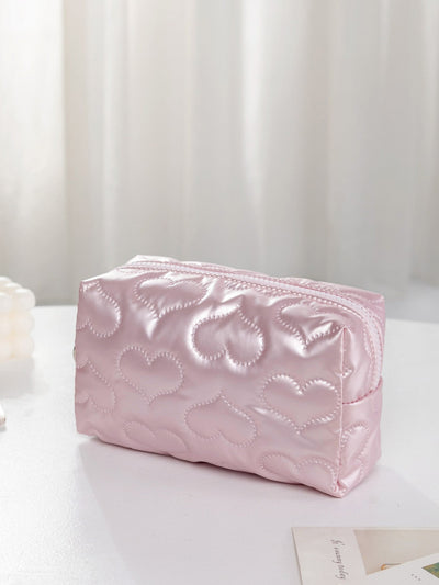 Pink Heart Textured Makeup Bag